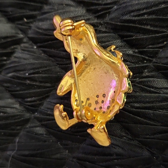 Cute Vintage penguin with red poinsettia. Rhinestones. - Picture 6 of 11